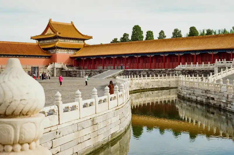 Traditional chinese palace architecture with a moat