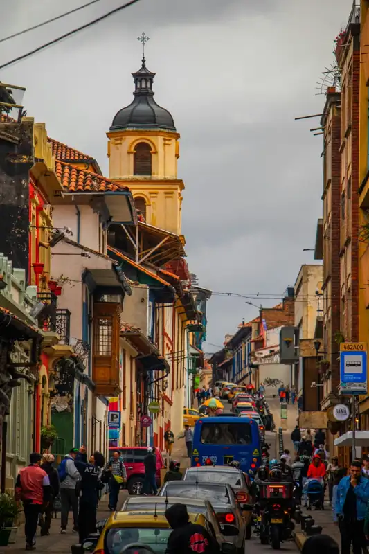 A busy city street filled with lots of traffic
