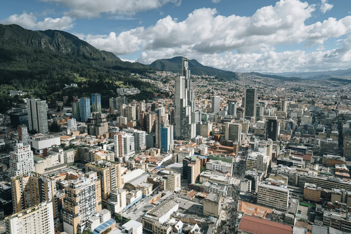 Buildings near mountain