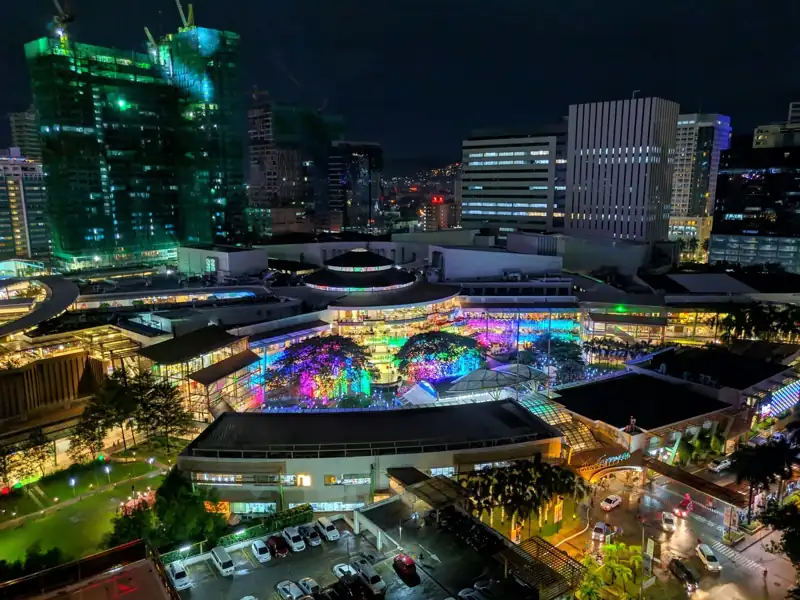Top view of lighted buildings