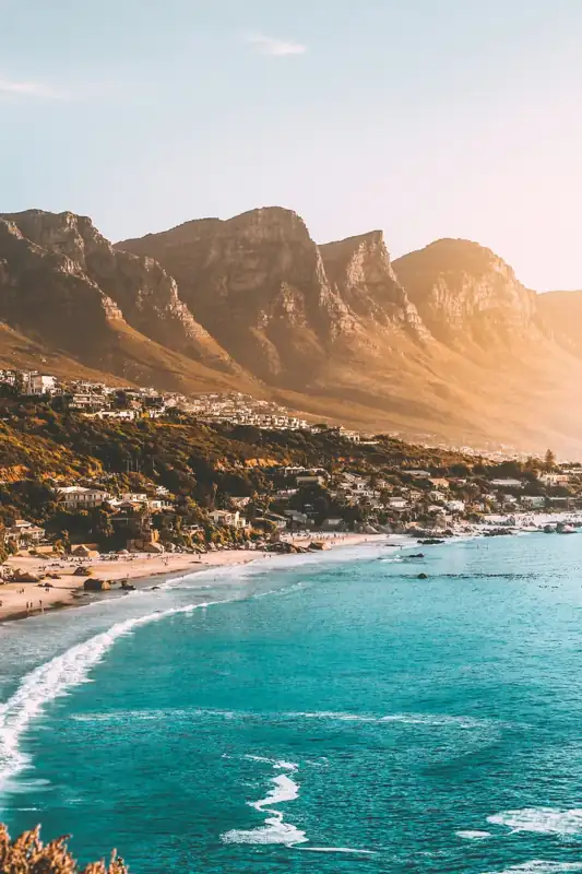 Clifton beach below the Twelve Apostles mountain range in Cape Town, South Africa
