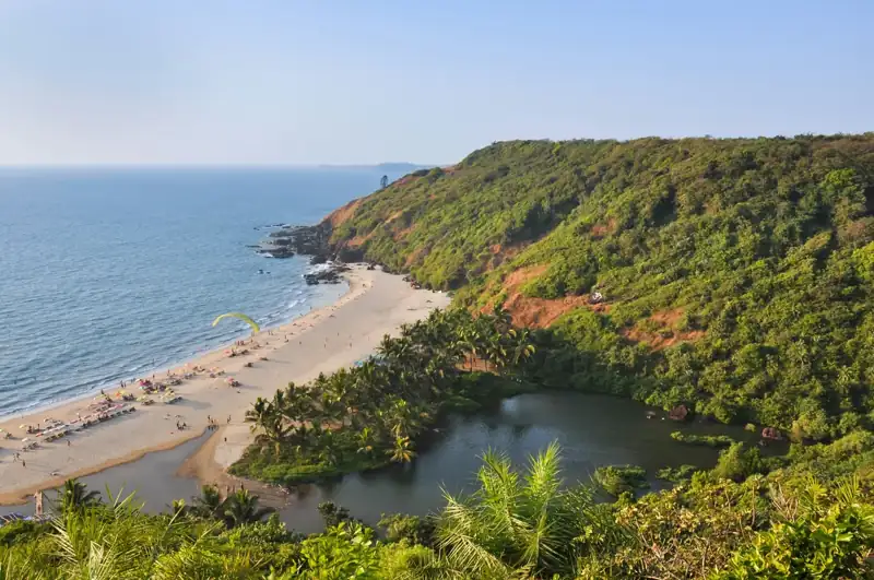 A view of a beach from a high point of view