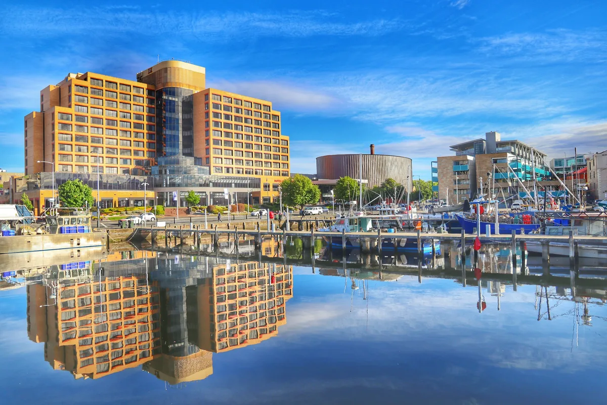 Building reflection on water