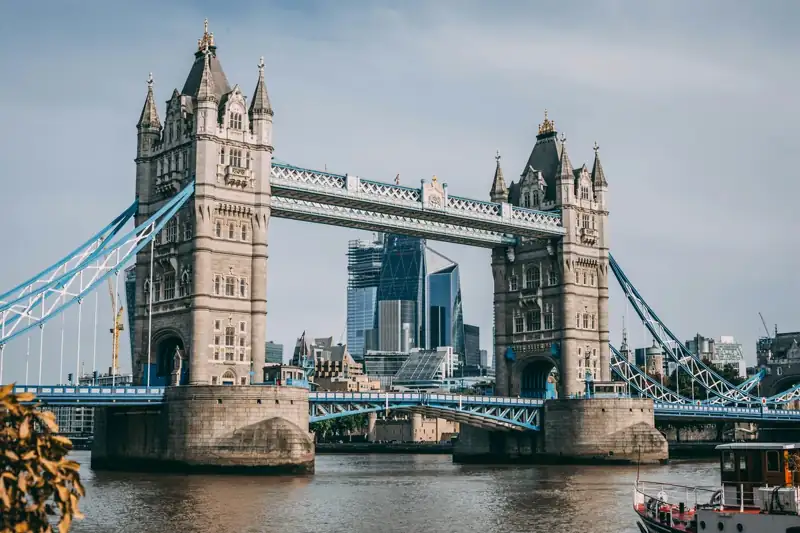 Tower Bridge over the River Thames with modern skyscrapers in London