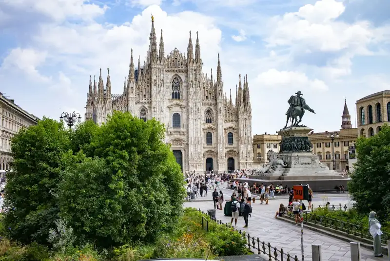 Milan cathedral and piazza del duomo with people