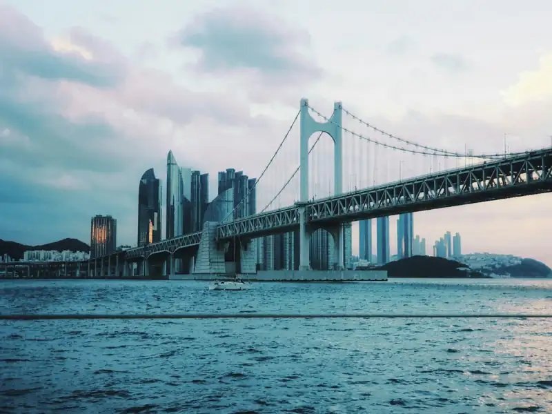 A large bridge spanning over a large body of water