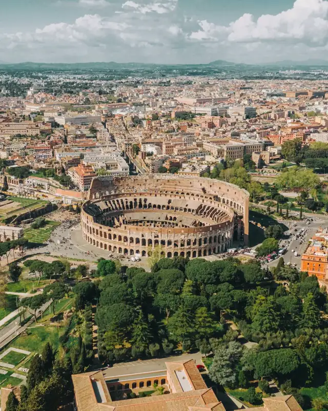 Aerial view of Colosseum at Rome Italy