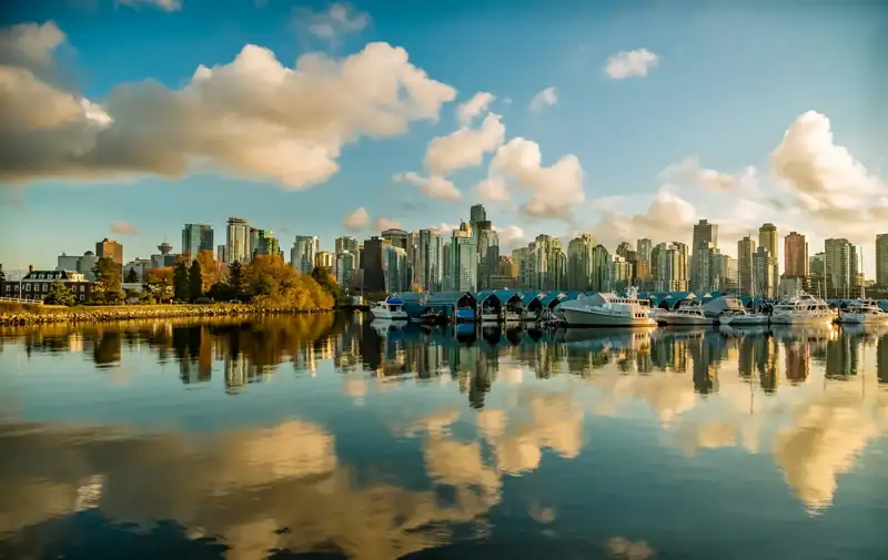 Buildings and body of water